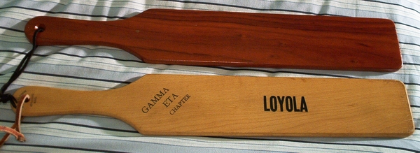 two classic fraternity/sorority paddles