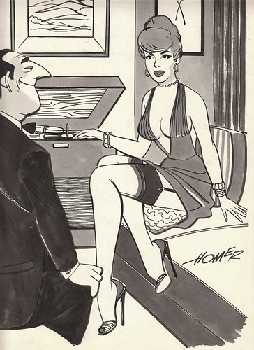 cartoon of woman and phonograph by homer provence