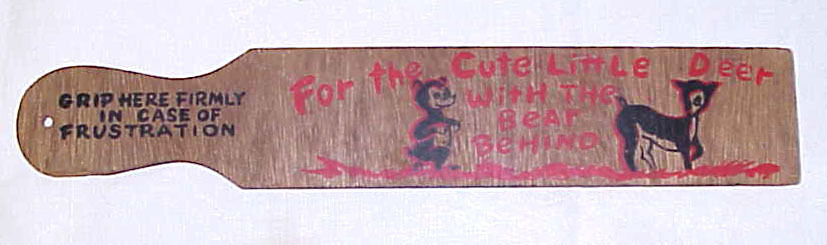 spanking paddle lettered for the cute little deer with the bear behind