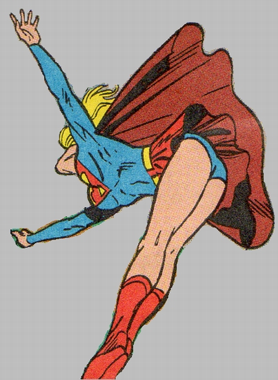 supergirl bending over, skirt flying up